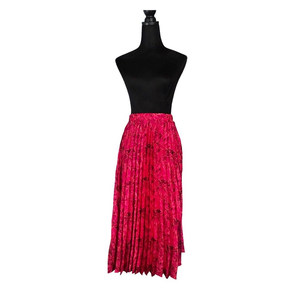 Wila Story Pleated Midi Skirt, Geometric Print, Pink & Gold, Made in‎ USA
